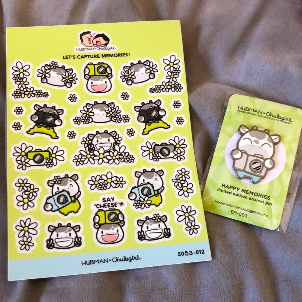 Hubman and Chubgirl NWT Capture the Day Enamel Pin and Stickers